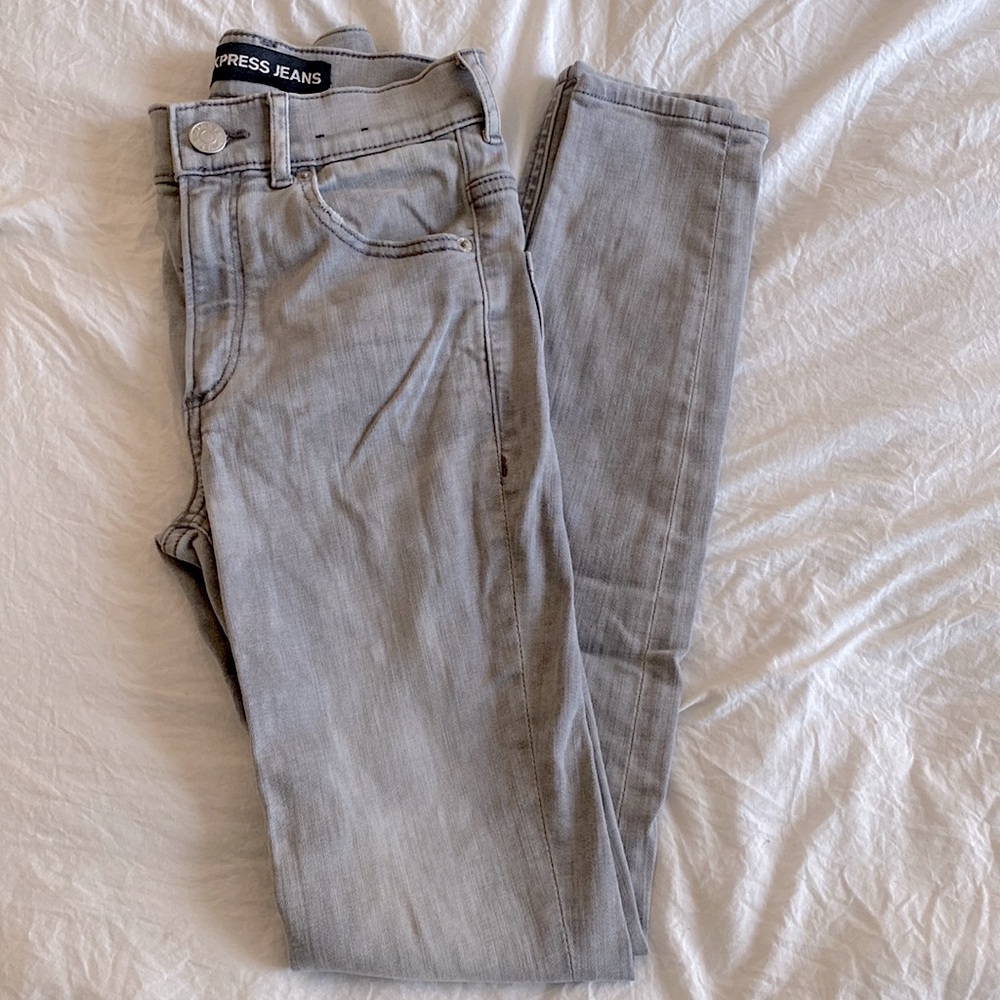 Express Jeans Grey Light Wash Performance Stretch High Rise Skinny Size 00R